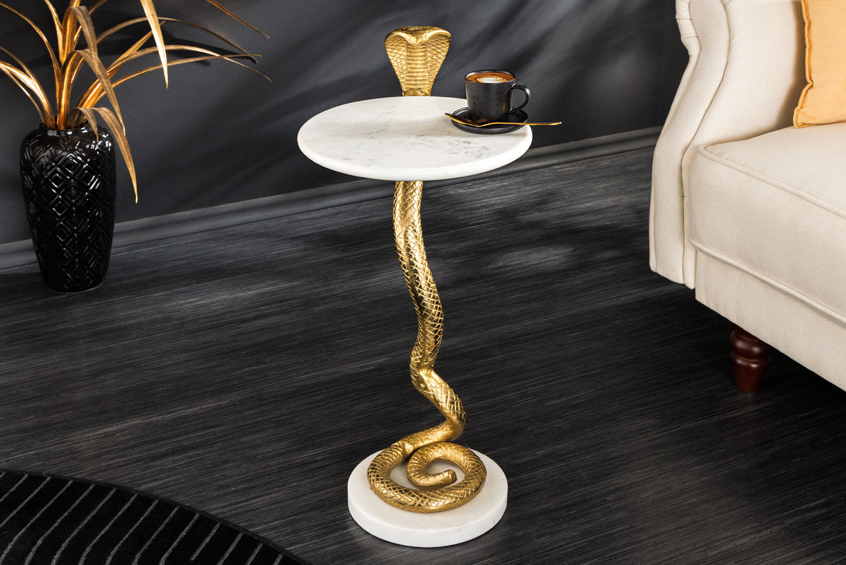 Beistelltisch WILDLIFE COBRA 60cm goldweißer Marmor