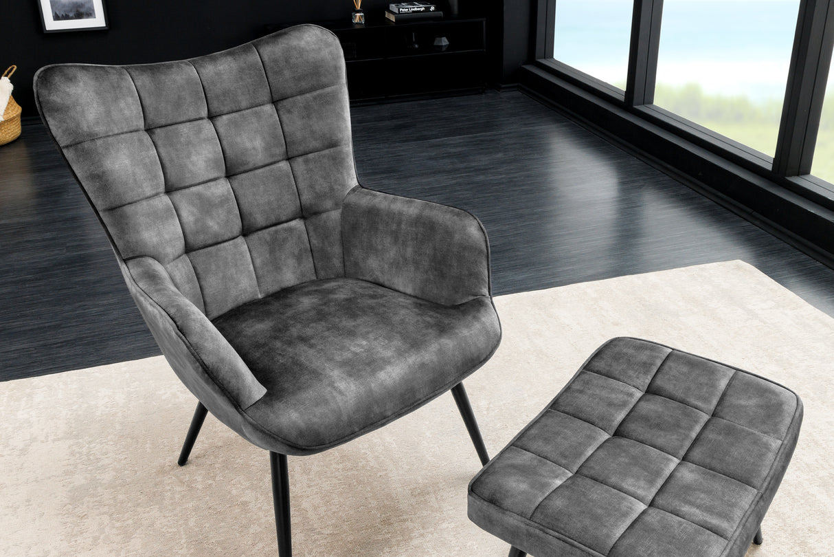 Armchair SCANDINAVIA with armrests velvet grey