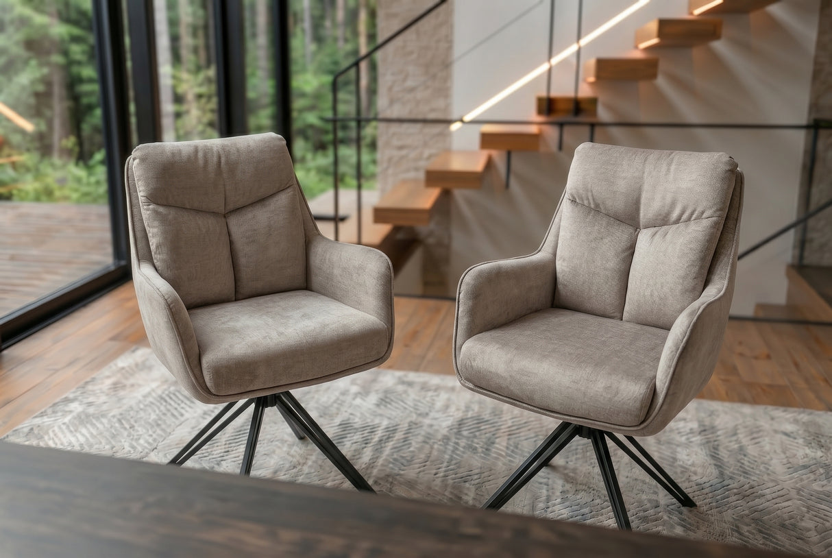 Swivel chair PROMETHEUS rotatable 180° w/ armrests vogue velour velvet taupe
