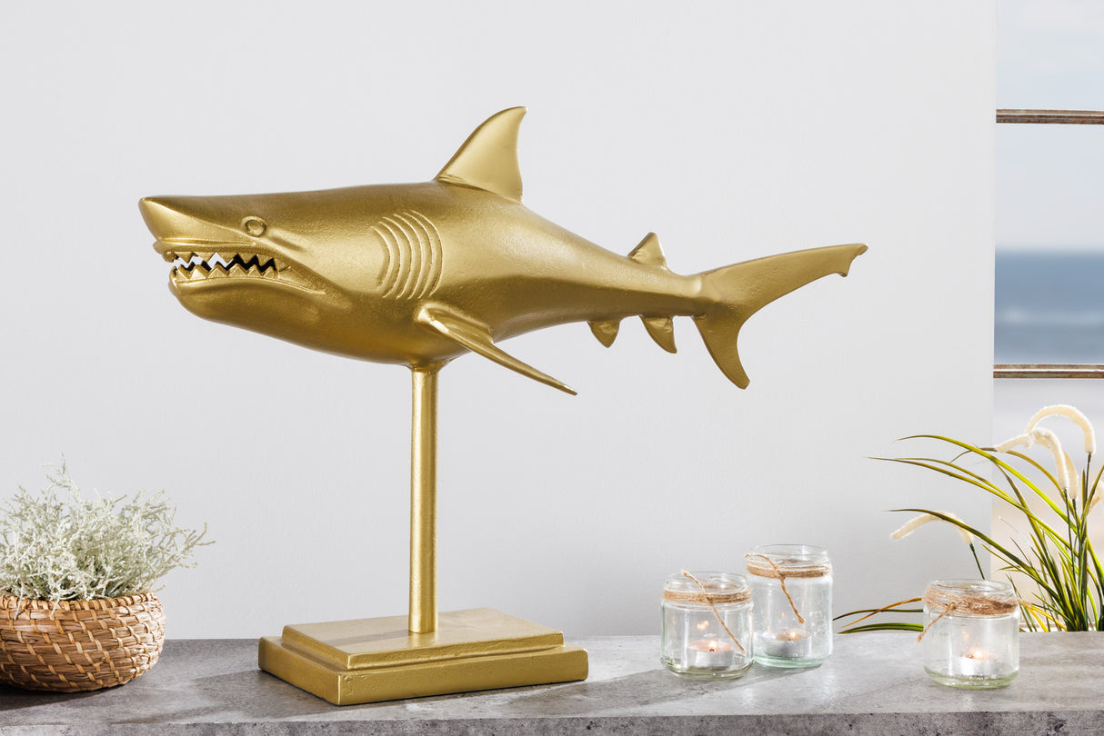 Deko Skulptur HAI 70cm gold