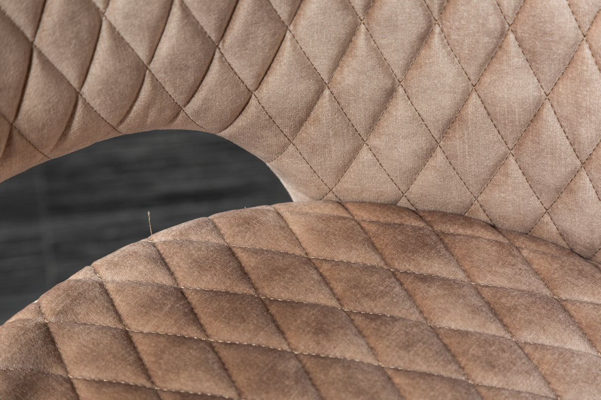 Chair PARIS w/ armrests velvet with decorative quilting light greige
