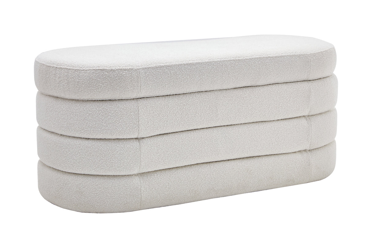 Bench chest VOQUE 115cm bouclé creamy white upholstered w/ storage space bench seat