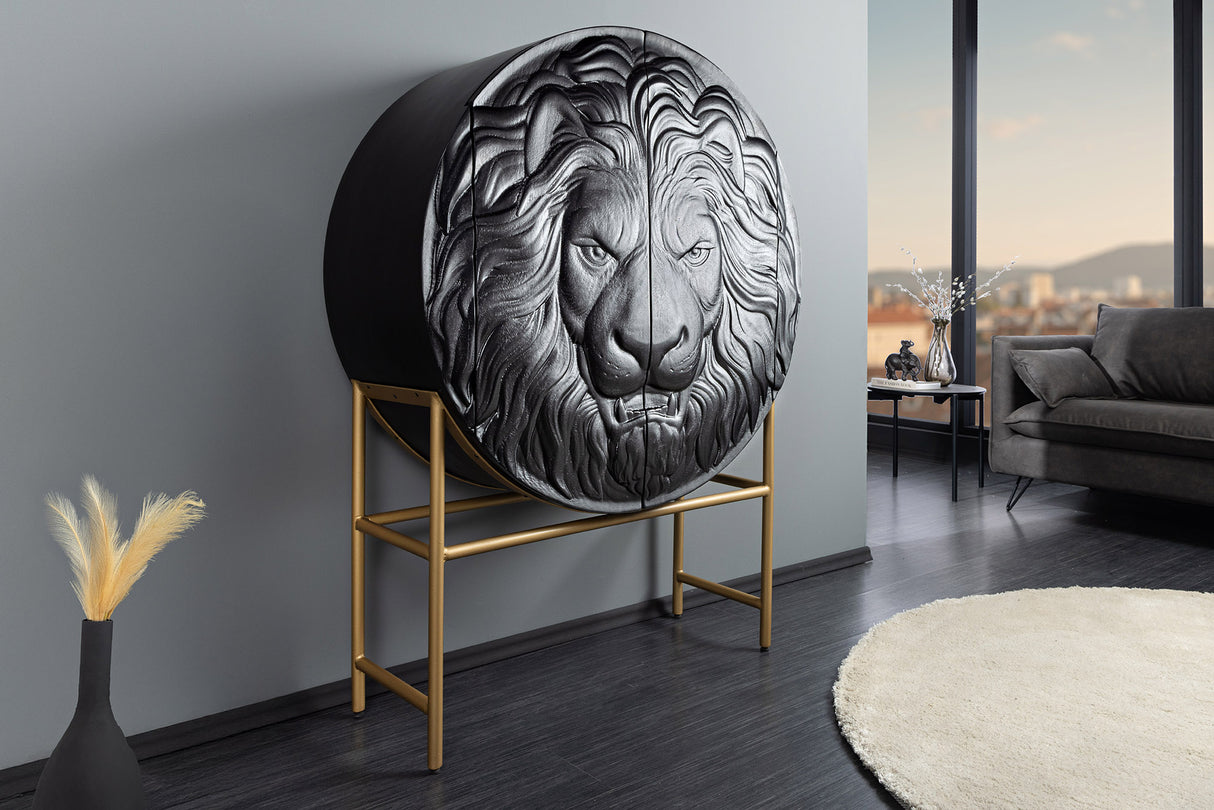 Highboard LION 140cm 3D mango wood black golden frame