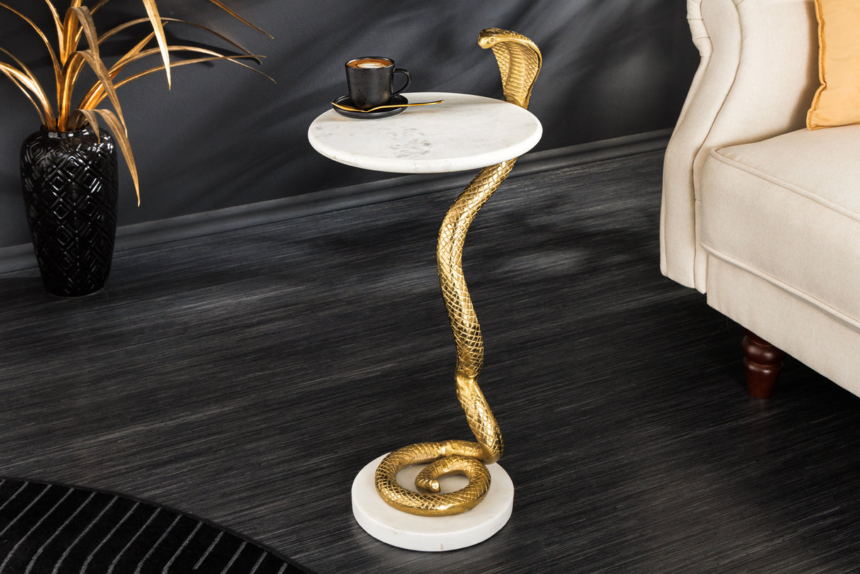 Beistelltisch WILDLIFE COBRA 60cm goldweißer Marmor