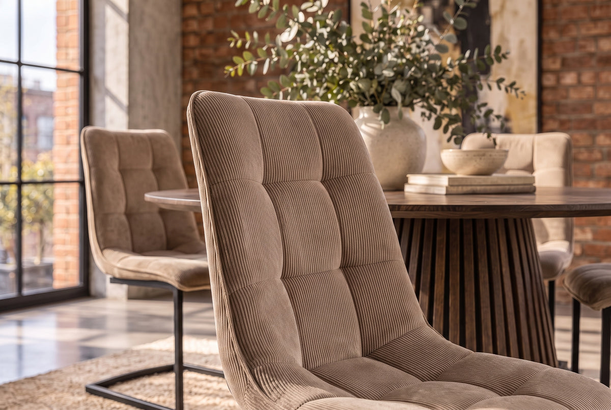 Freischwinger MIAMI quadratische Steppung Cord taupe mit schwarzem Metallgestell