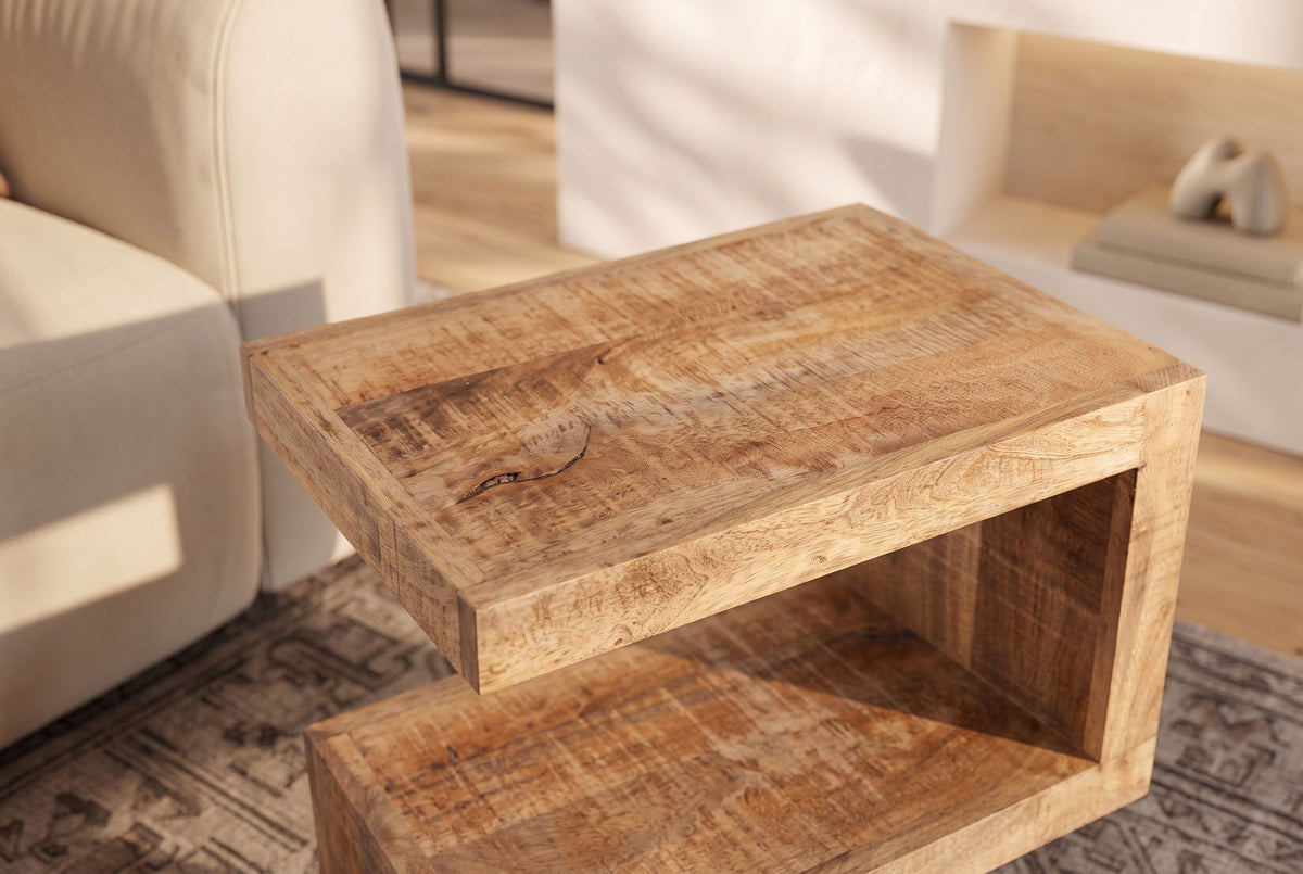 Side table S 60cm S-shape w/ open storage space mango wood natural