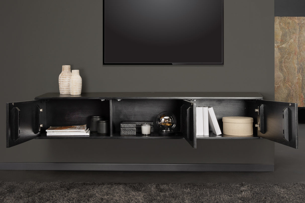 TV Board MOUNTAIN SOUL 160cm hängend Akazie Naturstein Optik schwarz natur