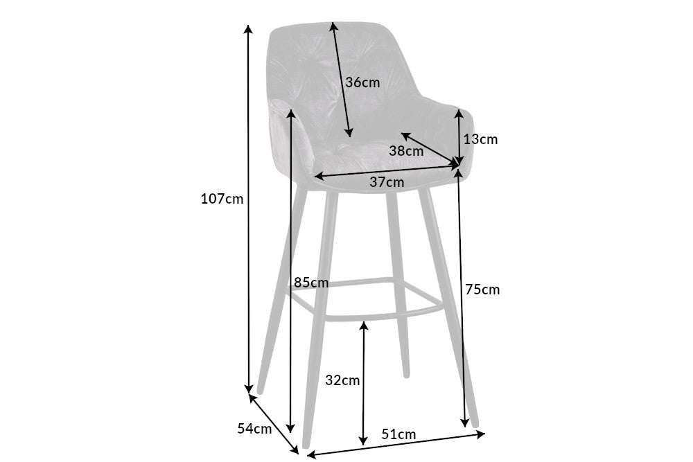 Bar stool MILANO 75cm velvet grey
