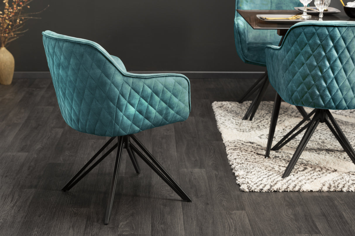 Swivel chair EUPHORIA rotatable 180° with armrests velvet teal