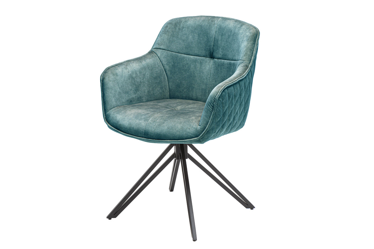 Swivel chair EUPHORIA rotatable 180° with armrests velvet teal