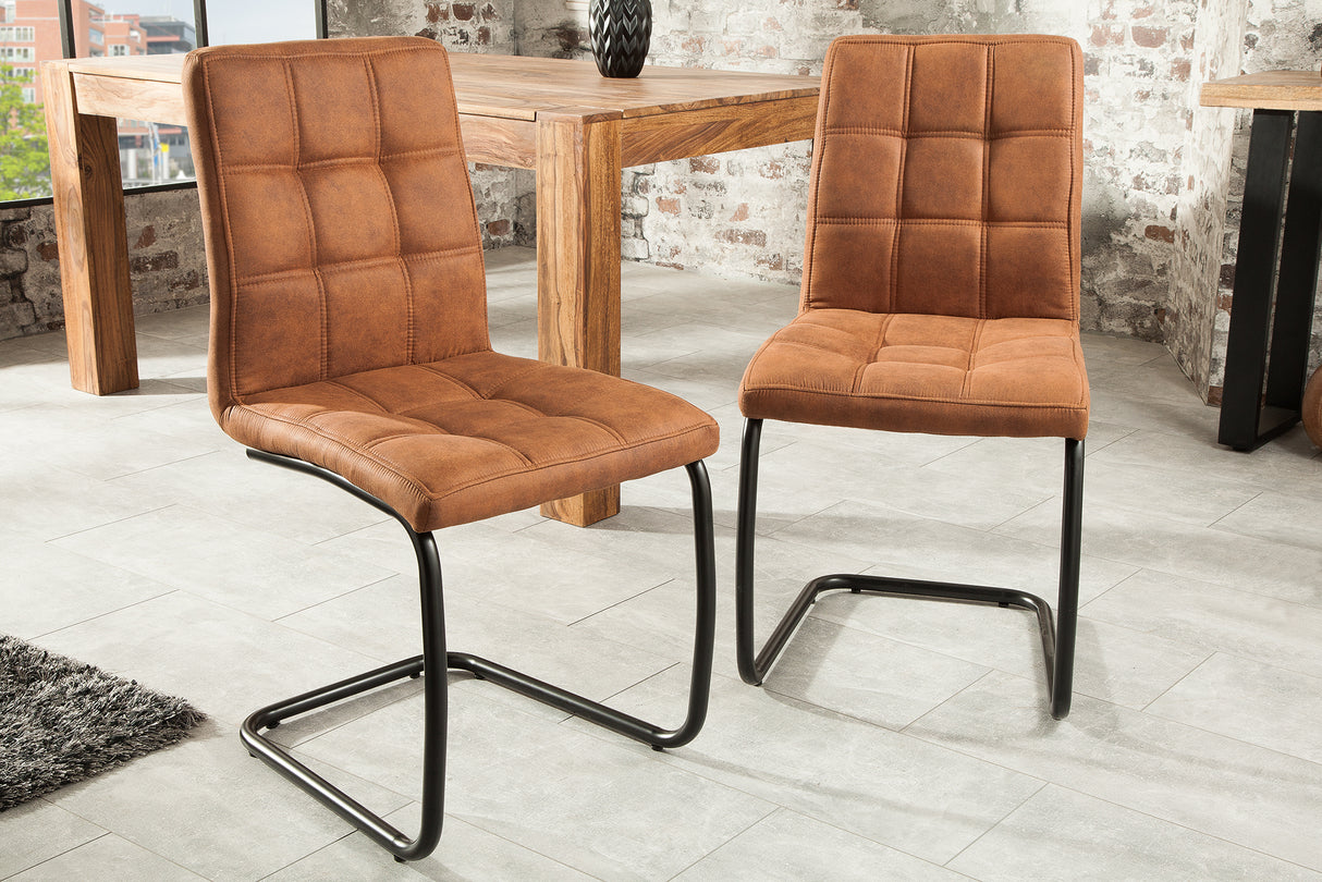 Cantilever chair MODENA microfibre vintage light brown with black iron legs