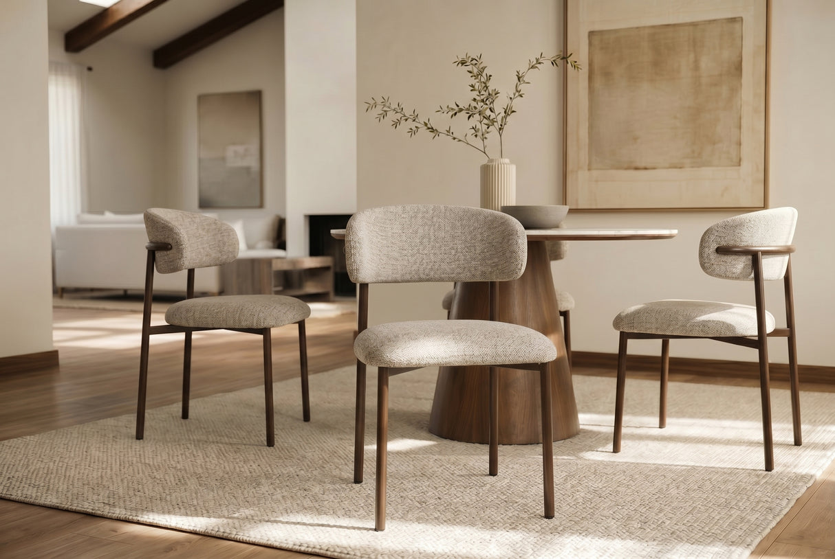 Stuhl BELFORT m. Metallbeinen Strukturstoff Taupe Beige Braun