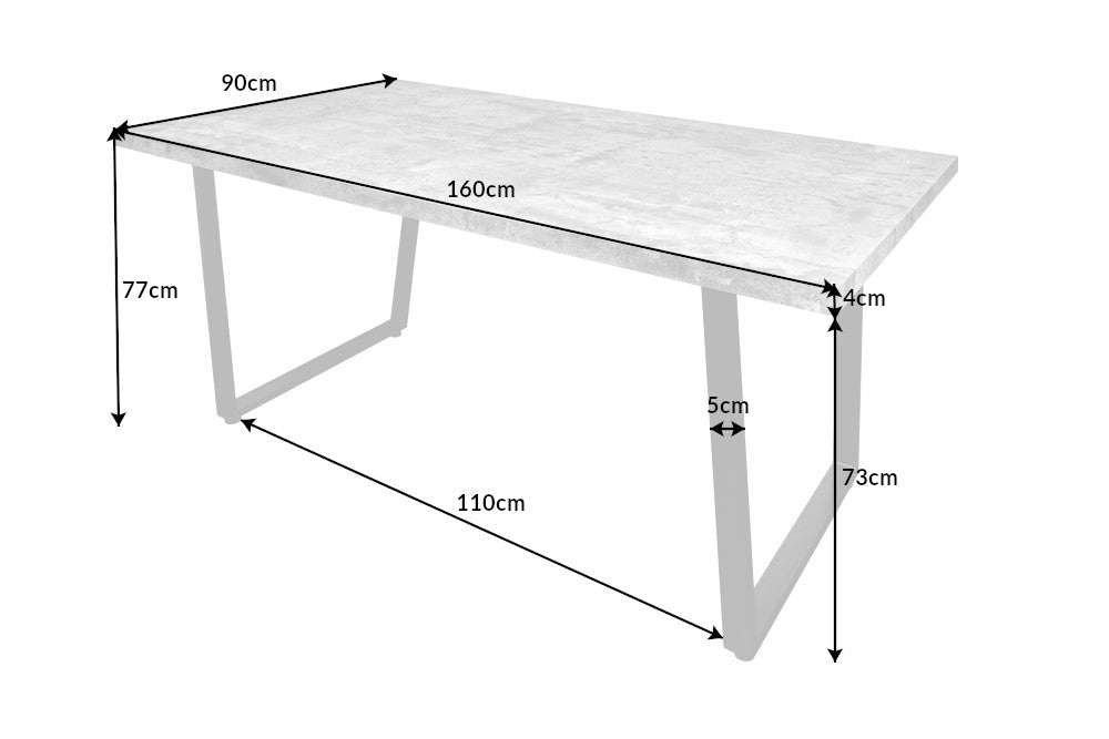 Esstisch LOFT 160cm Zementoptik grau