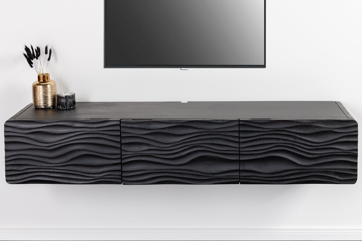 TV-Board WAVE 160cm hängend Mangoholz schwarz