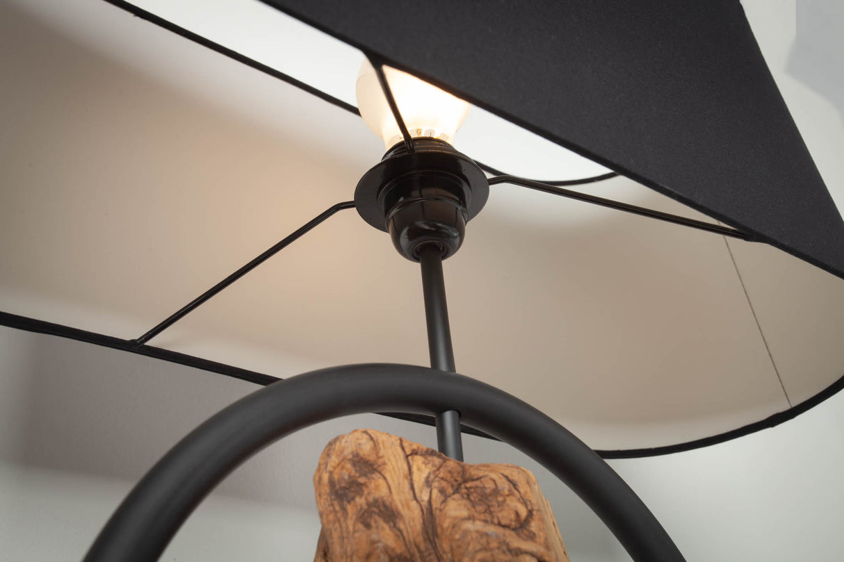 Floor lamp ELEMENTS 150cm recycled acacia wood elements w/ cotton shade black
