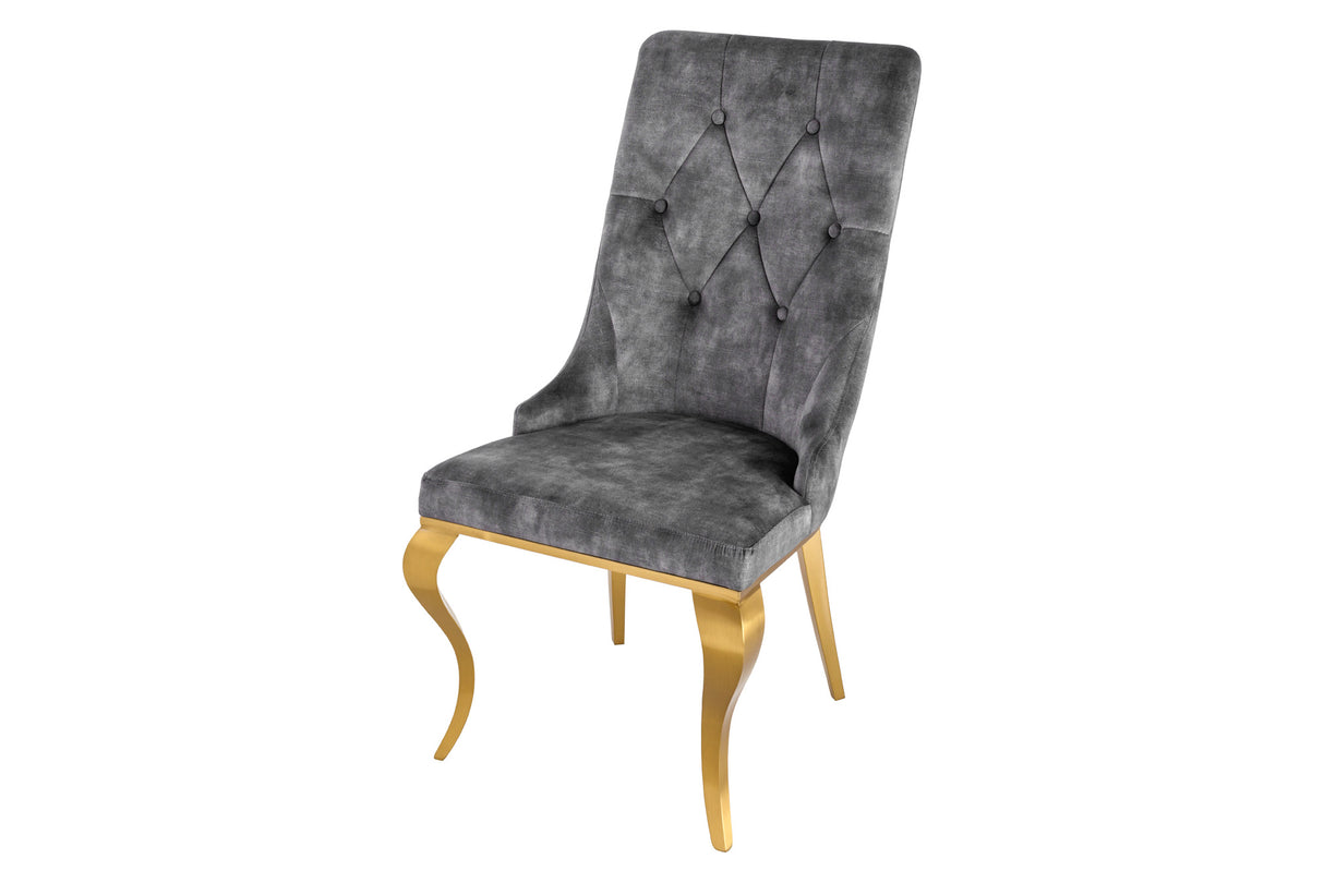 Stuhl MODERN BAROCK mit goldenen Beinen und Löwenkopf Samt Grau