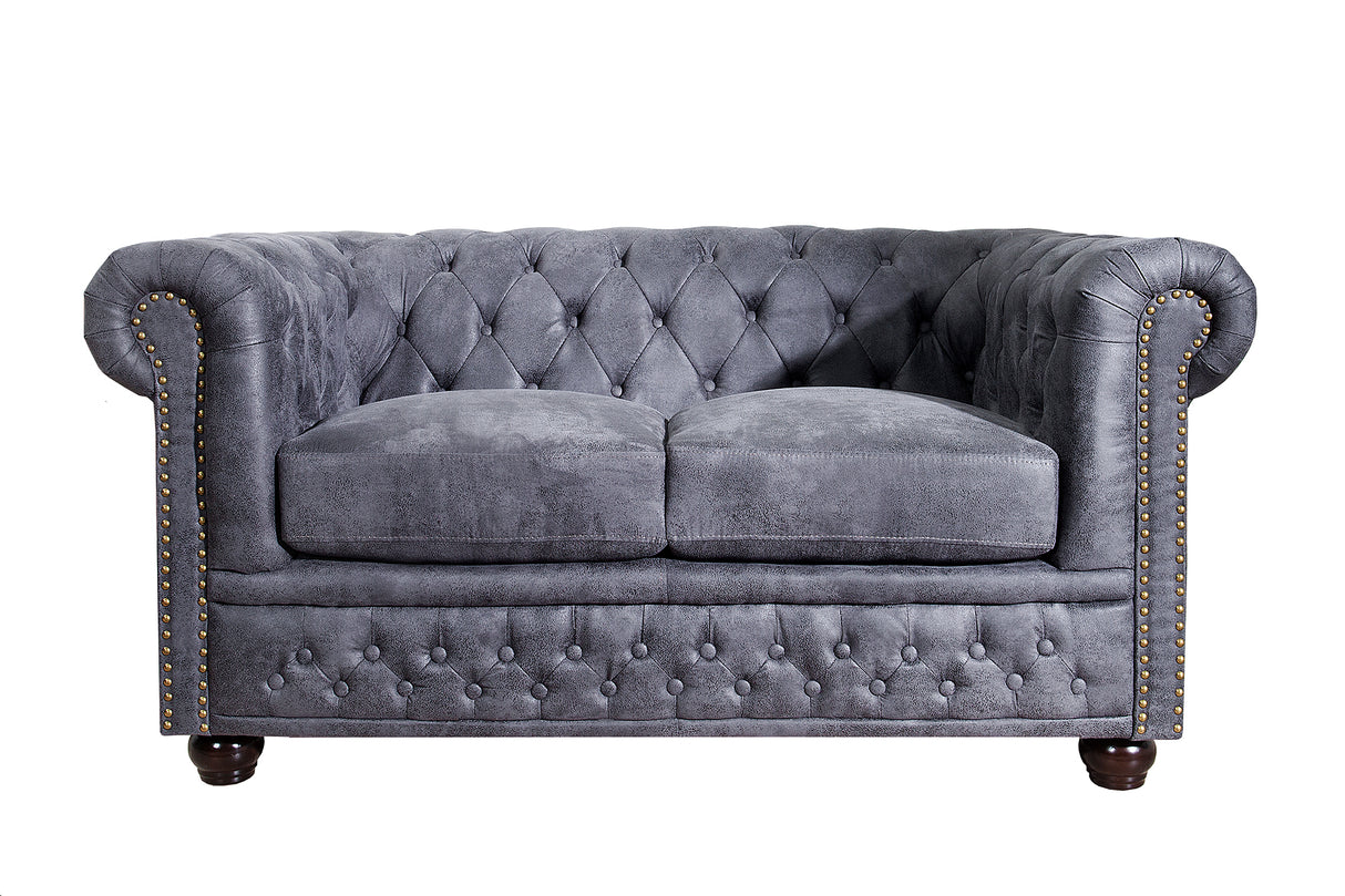 Sofa CHESTERFIELD 2-Sitzer Antikoptik Mikrofaser grau