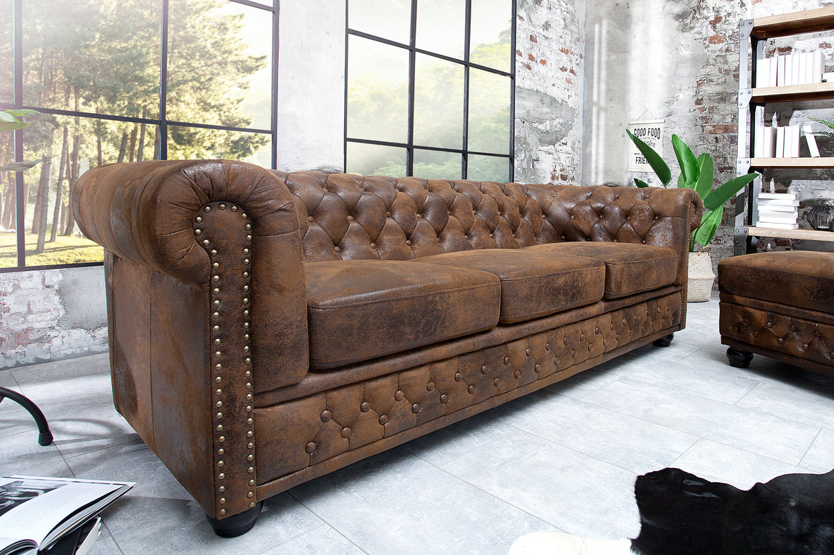 Sofa CHESTERFIELD 3-seater antique look brown