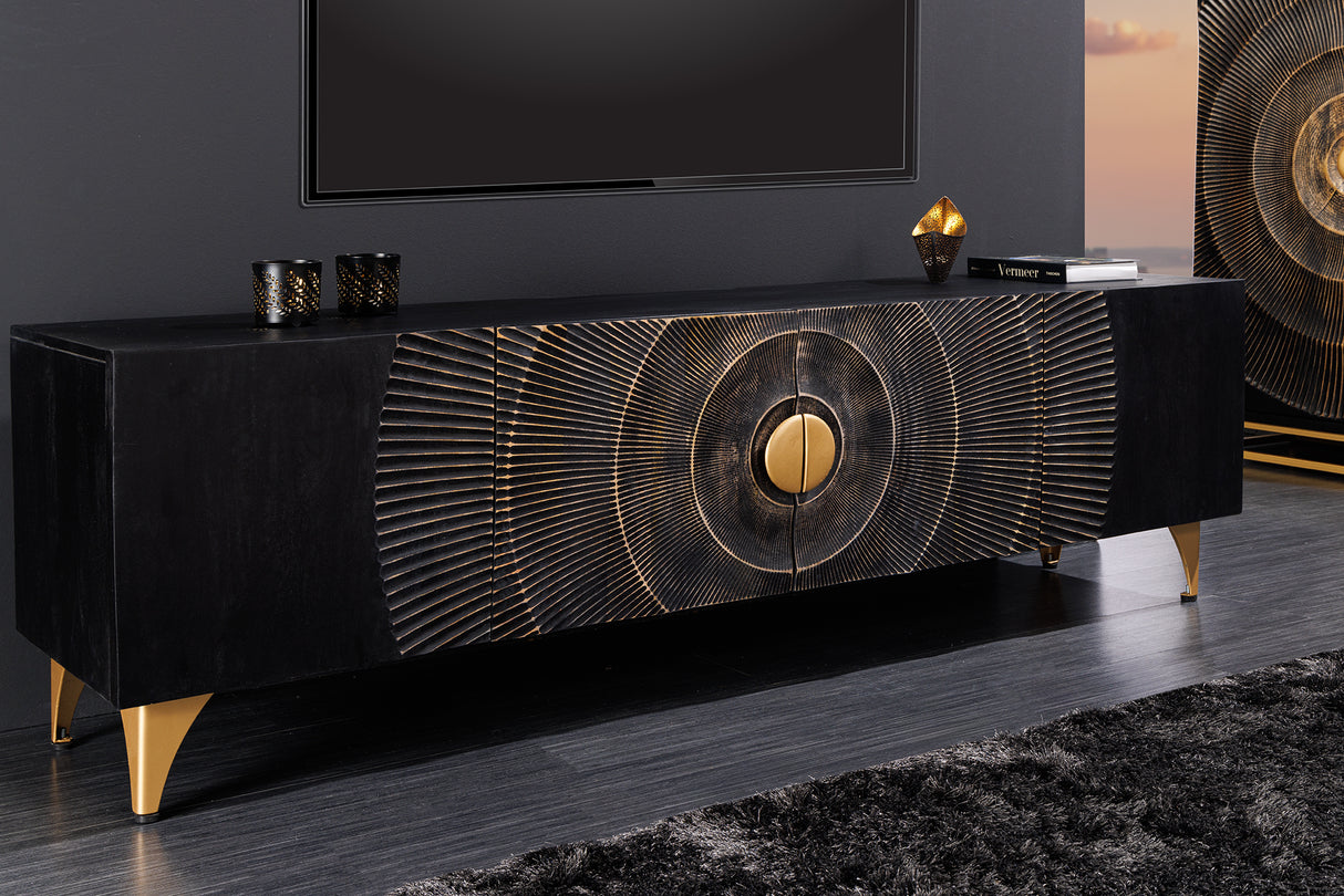 TV-Board GOLDEN SUNSET 180cm 3D Mangoholz schwarz