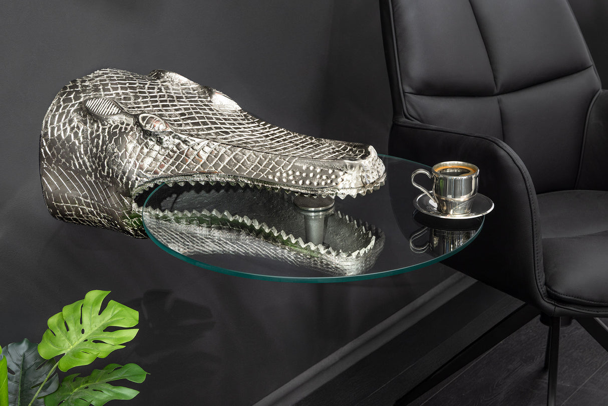 Beistelltisch WILDLIFE CROCODILE 60cm Hänge-Couchtisch Hartglas silber