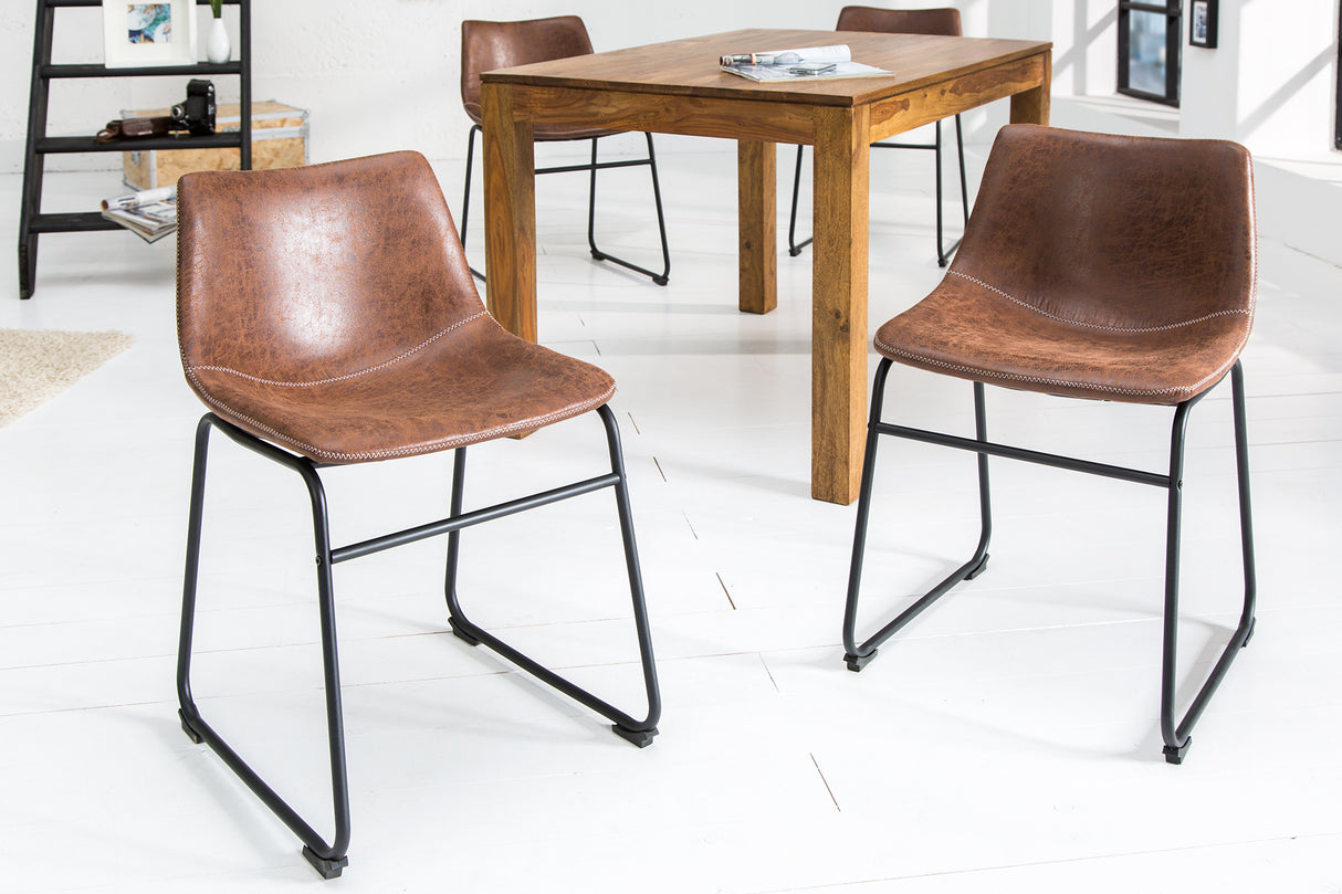 Stuhl DJANGO Mikrofaser Vintage braun und schwarze Eisenbeine