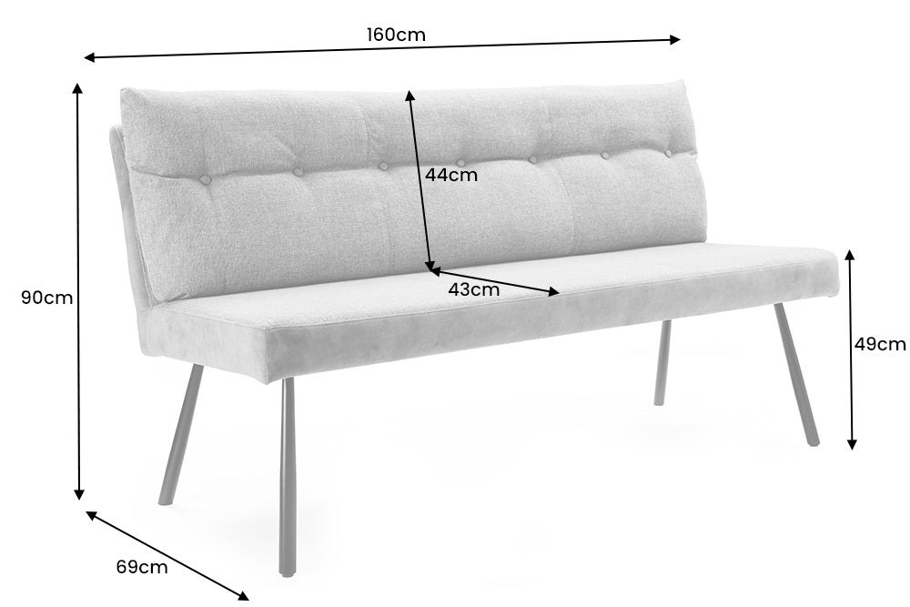 Bench BIG GEORGE 160cm flat woven fabric spring core velvet grey