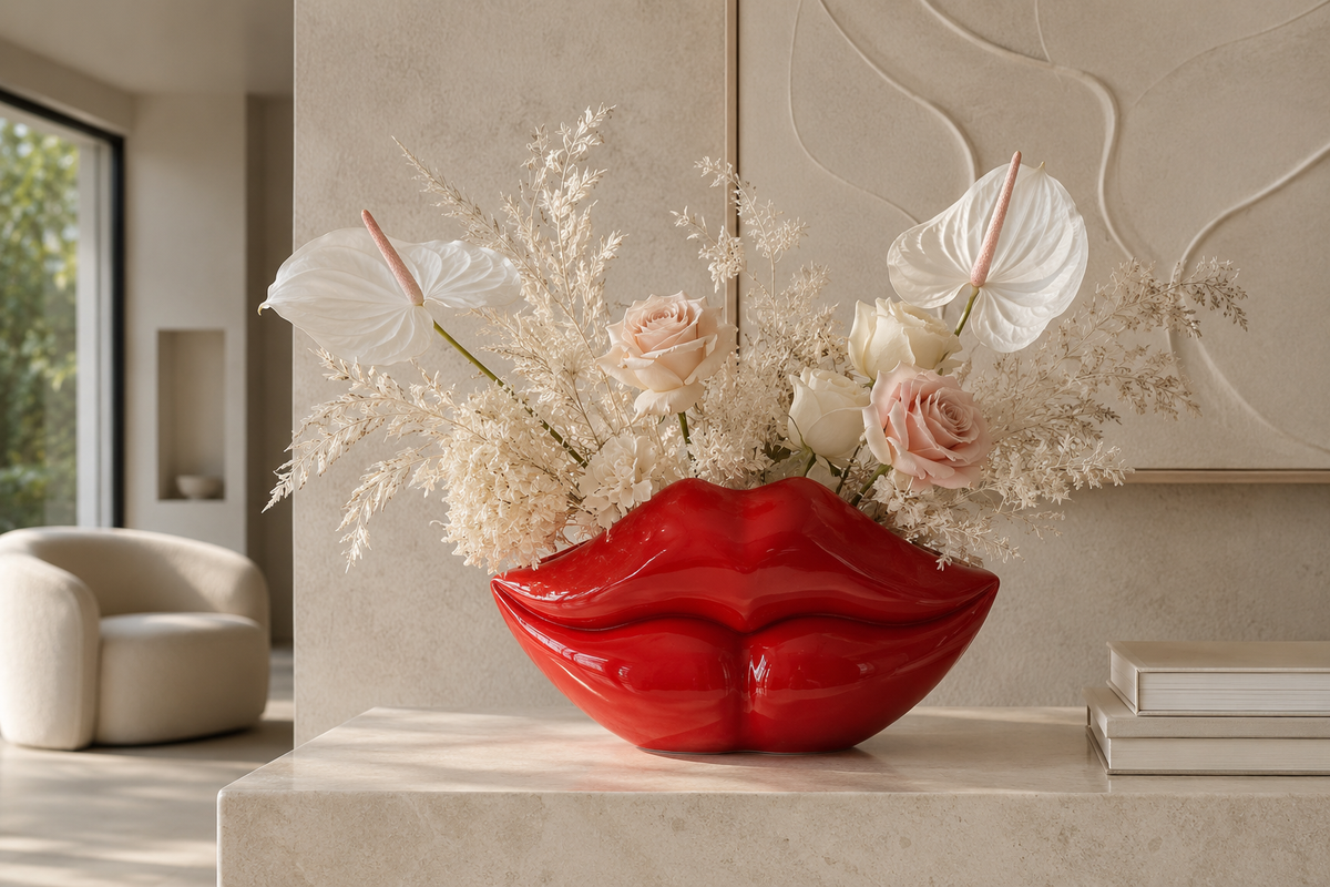 Glamour decoration vase LIP 40cm lips red