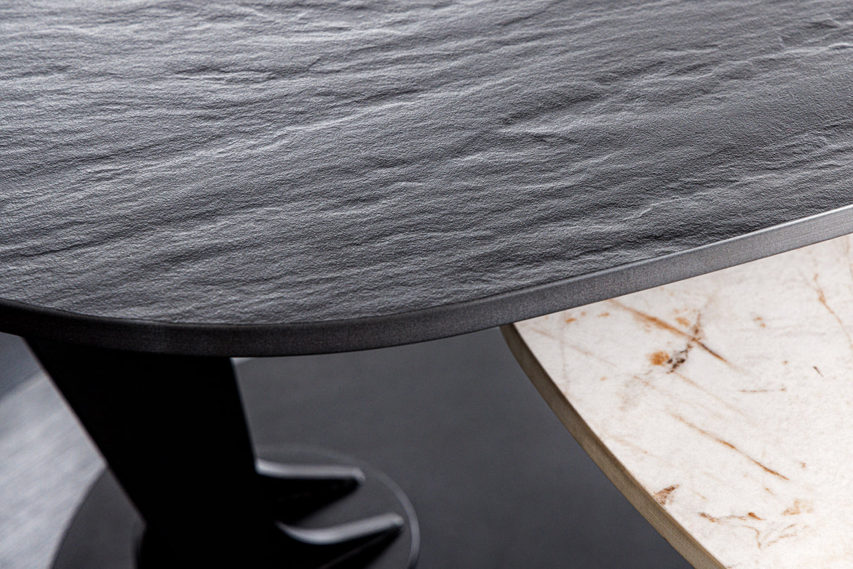 Couchtisch MOVEMENT 95-160cm Keramik schwarz und Natursteinoptik