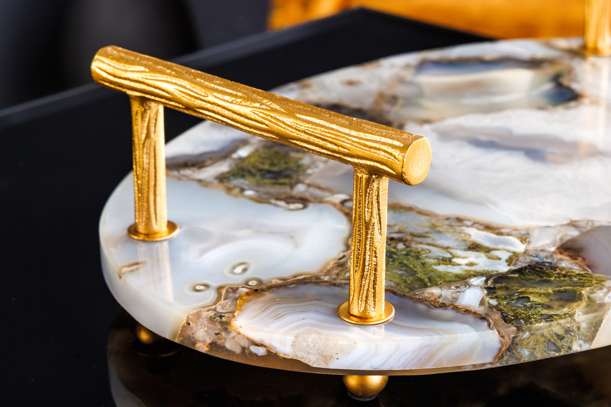 Tray NOBLE 40cm agate golden handles