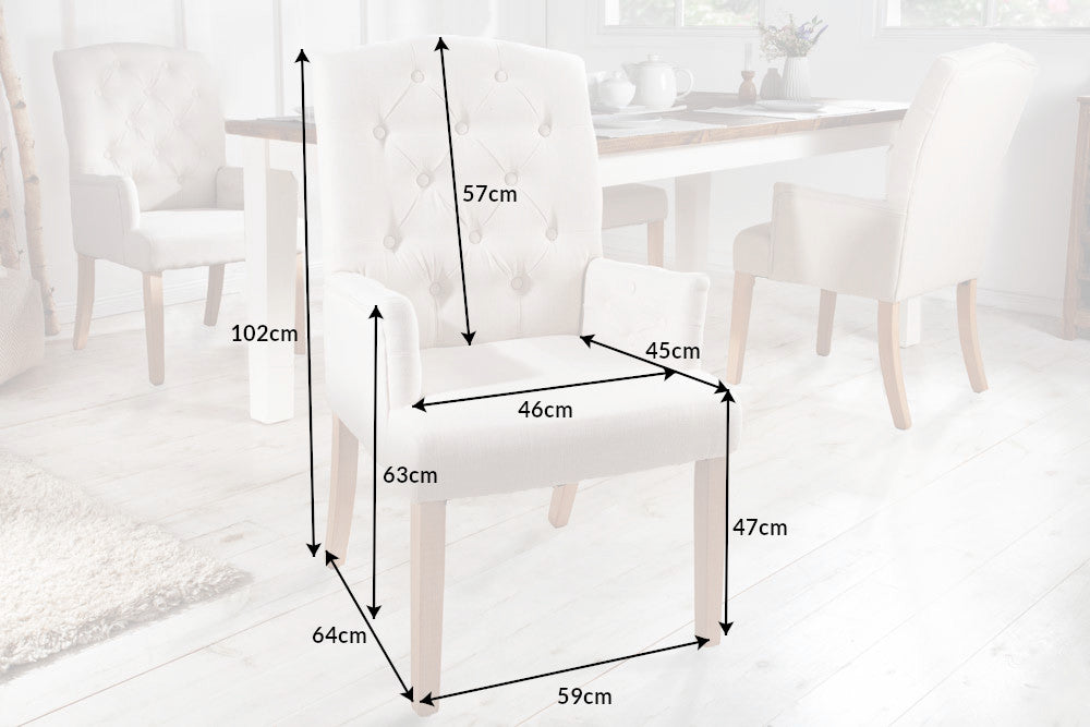 Stuhl CASTLE mit Armlehnen Strukturstoff beige mit Chesterfieldsteppung