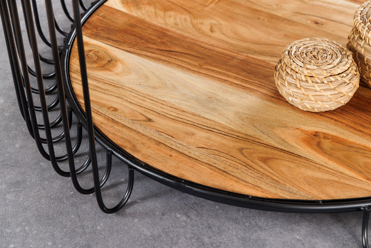 Couchtisch TRUE ELEMENTS 70cm Gestell schwarz Akazienholz natur