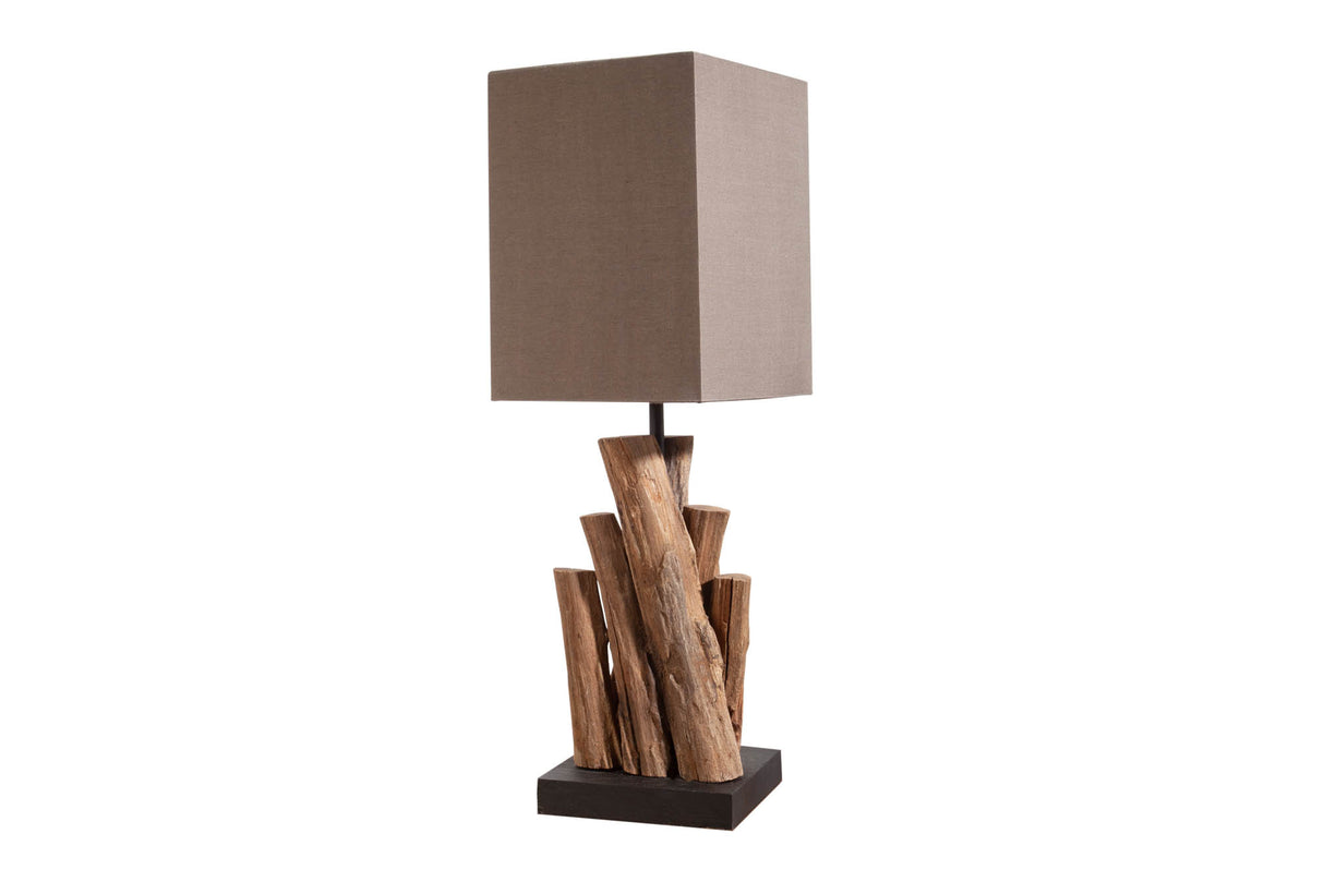 Tischleuchte PURE NATURE 45cm Recycling-Eisen Holz mit Baumwollschirm braun