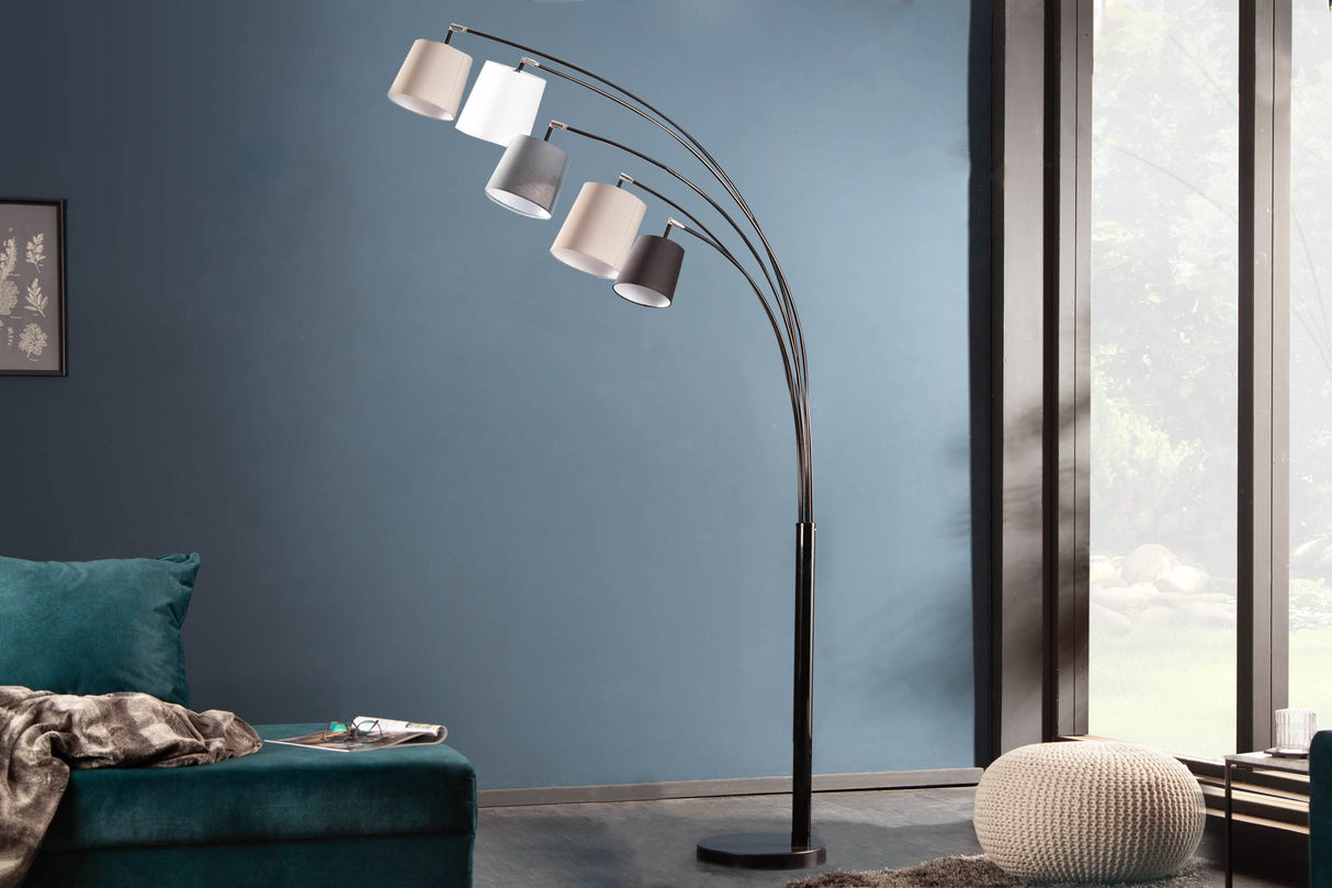 Floor lamp LEVELS 5 linen shades black grey white w/ marble base