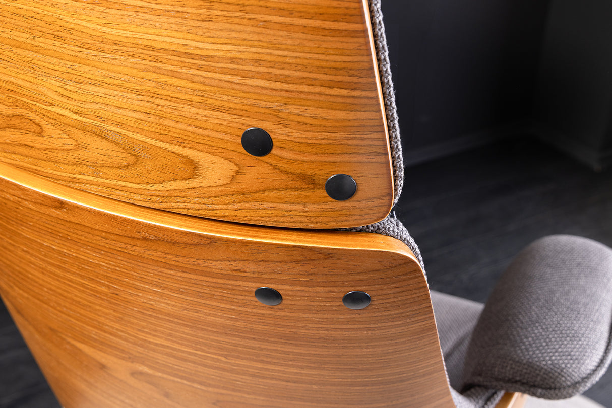 Bürostuhl MANHATTAN 44-54cm drehbar, strukturierter Stoff grau und Walnussholz