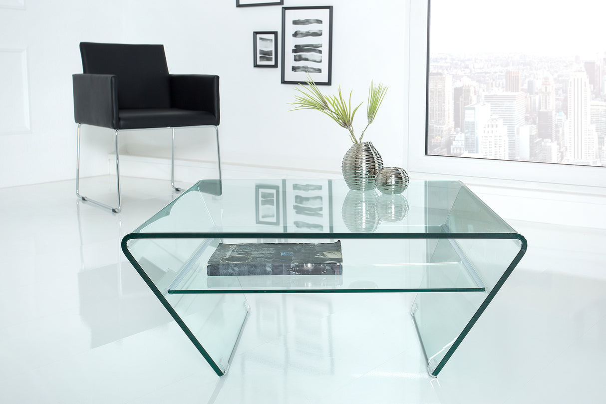 Coffee table FANTOME 70cm trapeze w/ tray 12mm tempered glass