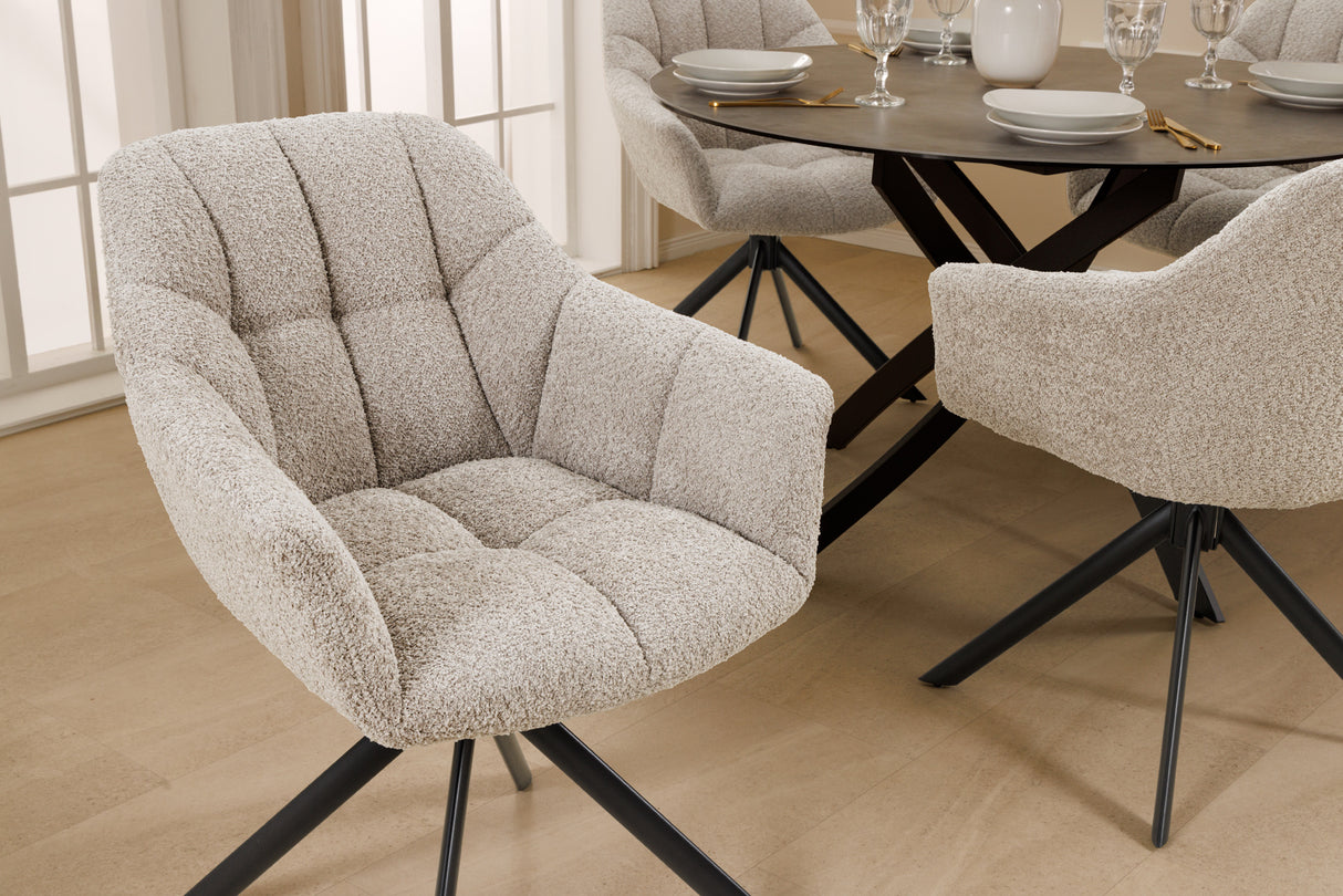 Swivel chair PAPILLON rotatable 180° w/ armrests bouclé beige