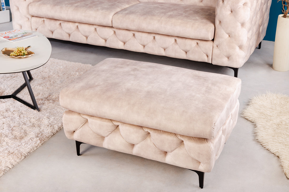 Hocker MODERN BAROCK 90cm Samt champagner im Chesterfield-Stil