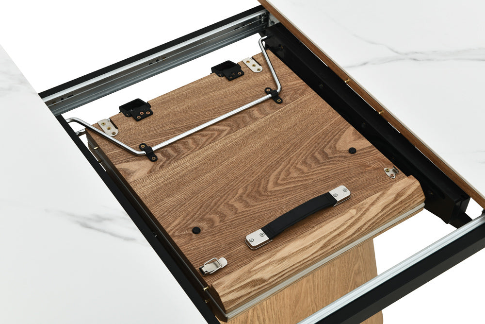 Dining table UNIQUE 160-200cm extendable oak wood verneered w/ ceramic white marble top