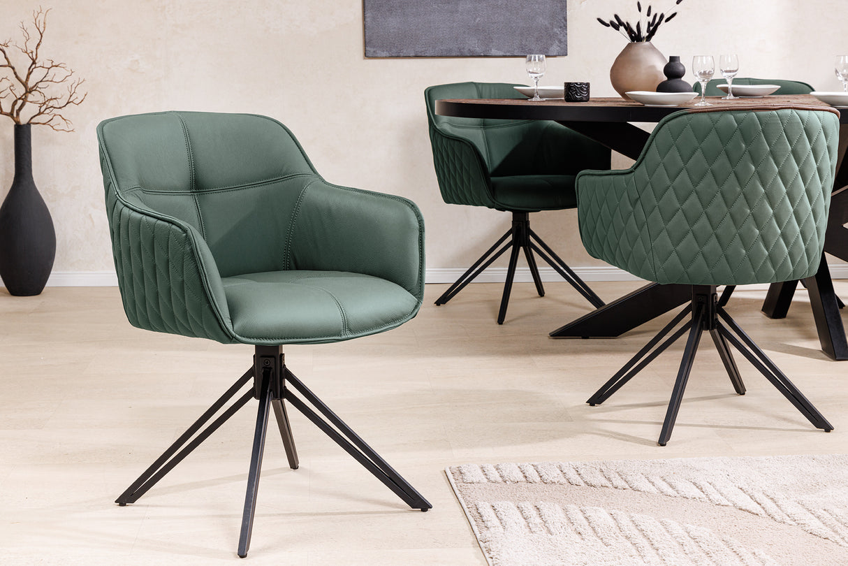 Drehstuhl EUPHORIA drehbar 180° mit Armlehnen Leder grün