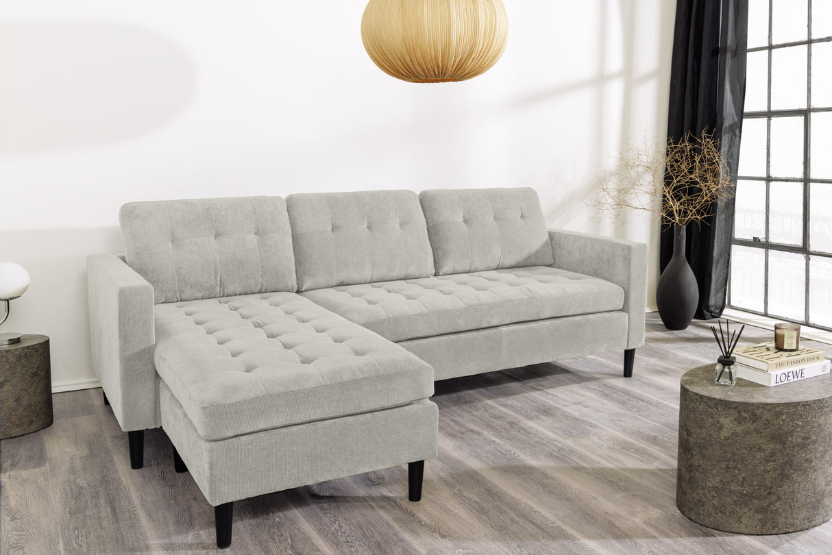 Ecksofa STOCKHOLM 220cm 3-Sitzer Federkern Cordstoff greige