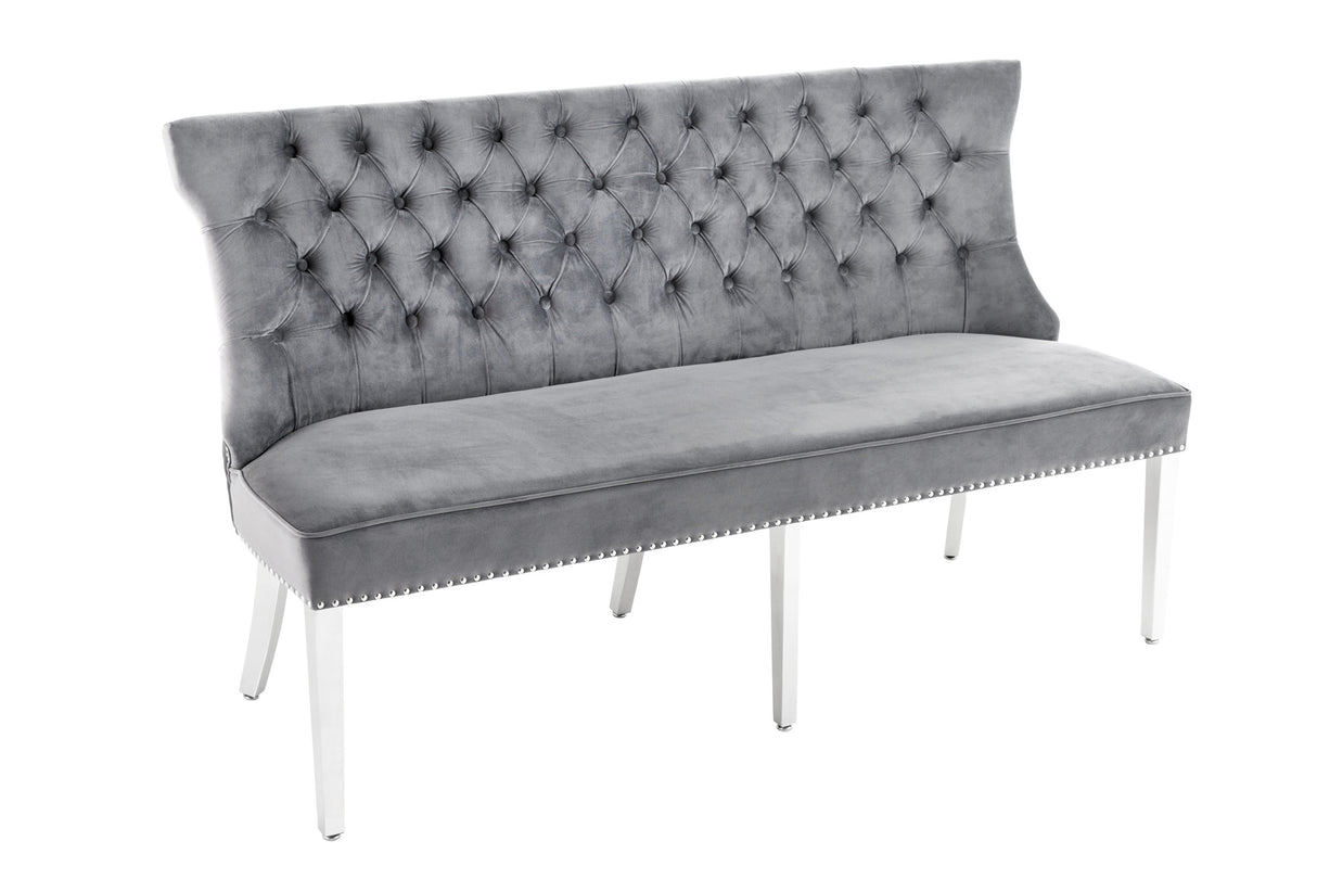 Sofa bench CASTLE DELUXE 165cm w/ lion´s head velvet grey in baroque style