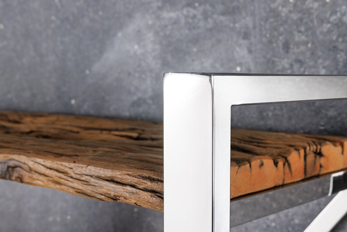 Shelf BARRACUDA 185cm teak wood and chromed stainless steel