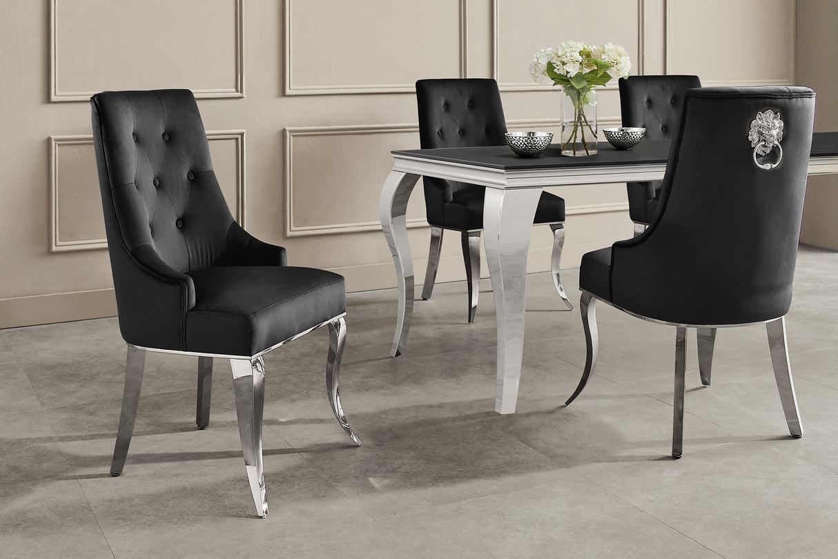 Chair MODERN BAROCK w/ lion´s head handle stainless steel legs silver velvet black