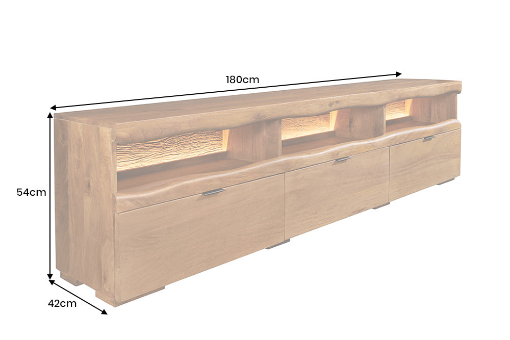 TV-Board GRAND MANGO 180cm mango wood brown w/ remote-controlled LED light