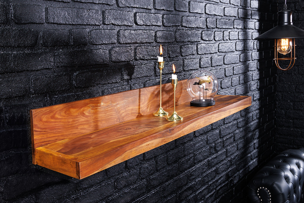 Wall shelf MAKASSAR 80cm natural stone finish sheesham wood