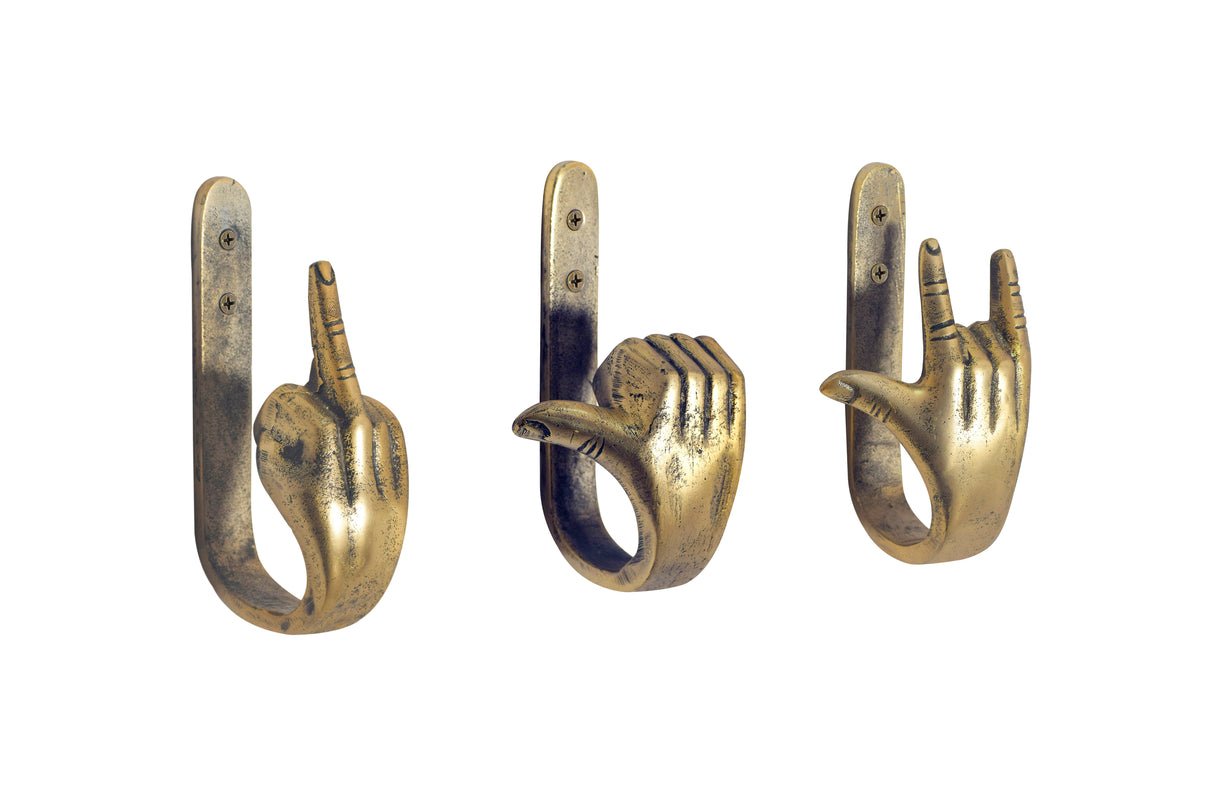 Coat hook FINGERS 20cm set of 3 brass