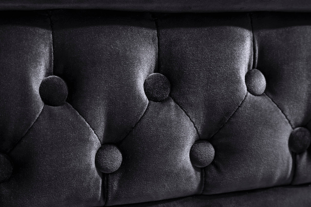 Sofa CHESTERFIELD 205cm spring core 3-seater velvet black