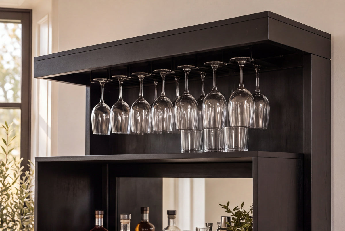 Bar cabinet SCORPION 160cm w/ mirror mango wood black