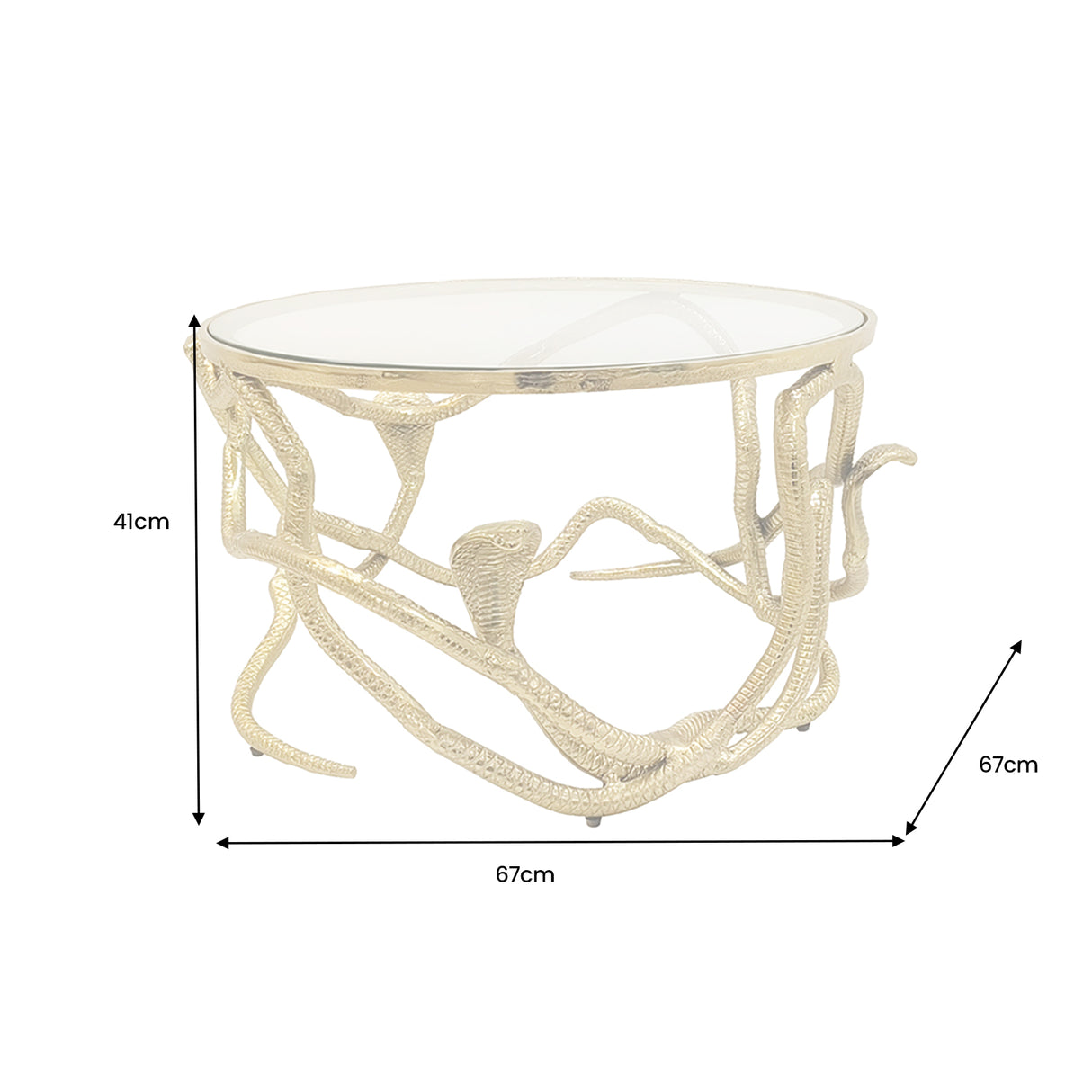 Coffee table SNAKE 70cm gold with glass plate