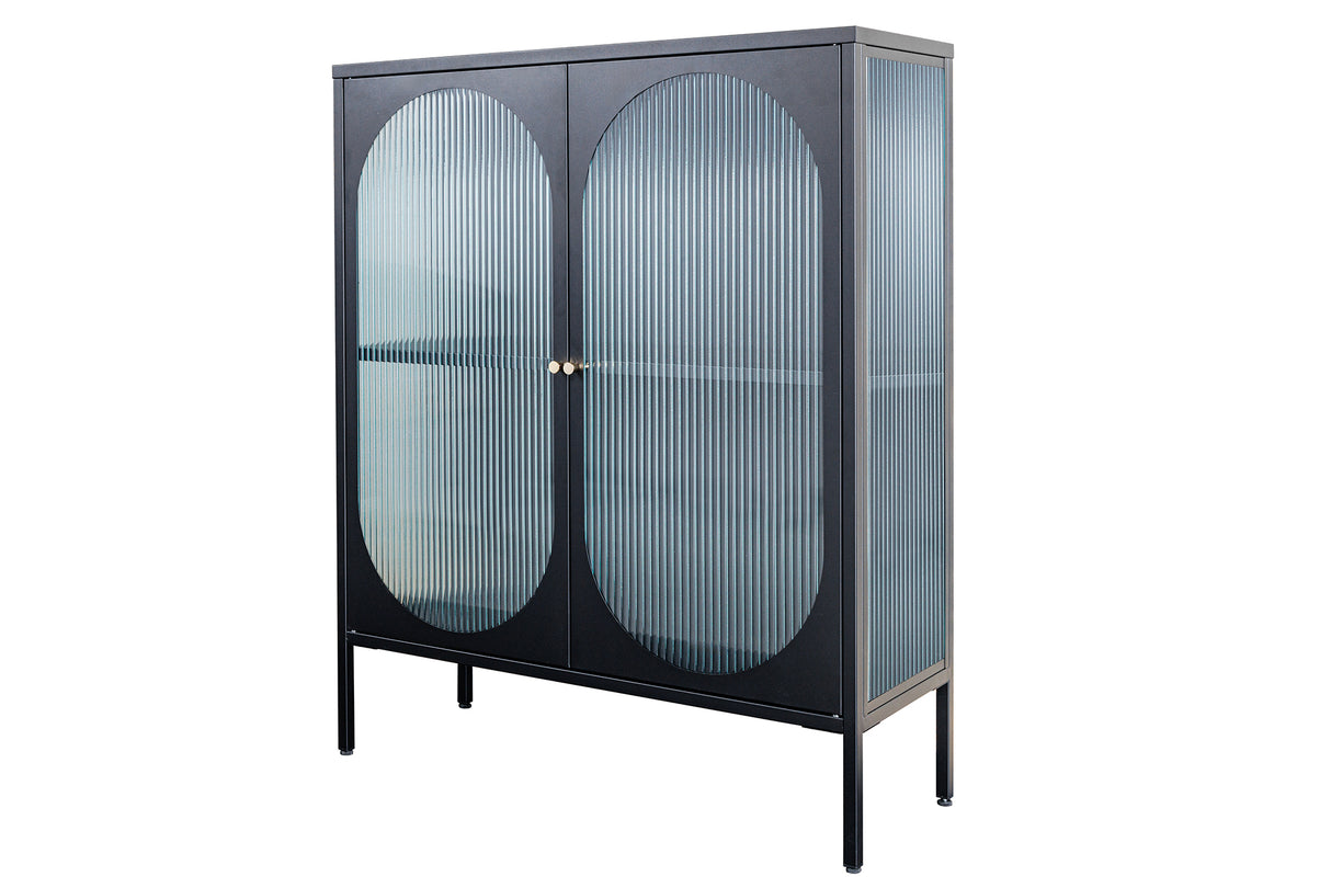 Display cabinet PARIS 110cm ribbed glass black